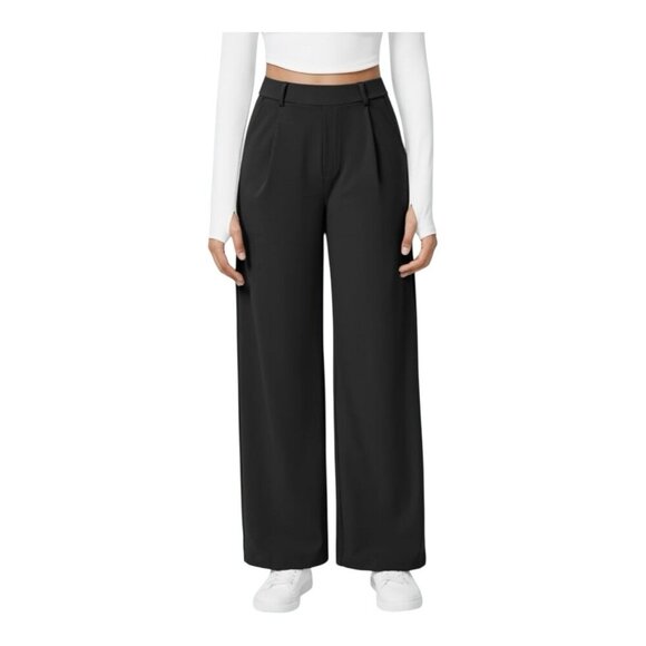 Halara High Waisted Side Pocket Pants sz XL Petite Black Straight Wide Leg Work - Picture 1 of 8